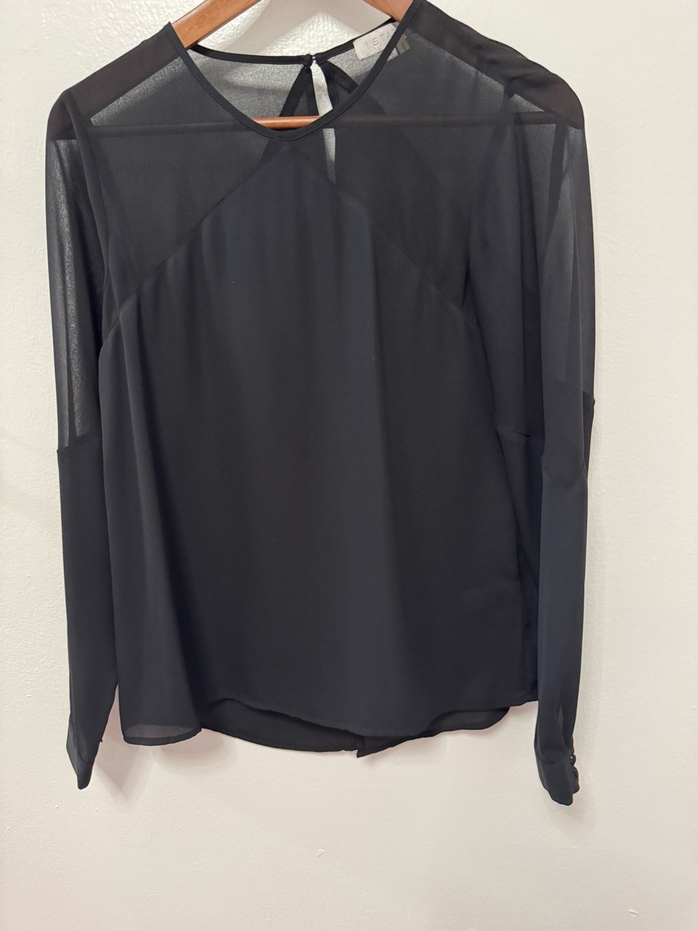1. State Black Sheer Panel Long-Sleeve Blouse